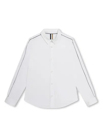 Bosswear Kids' Stripe-trim Long-sleeve Shirt In White