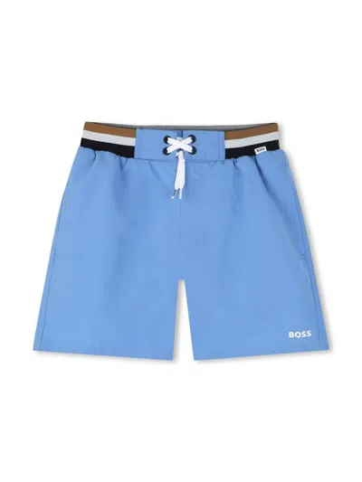 Bosswear Kids' Logo Swim Shorts In 蓝色