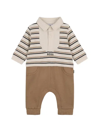 Bosswear Babies' Striped Cotton Romper In Neutral