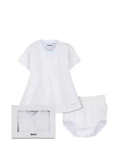 Bosswear Babies' Striped Dress Bloomers Set In White