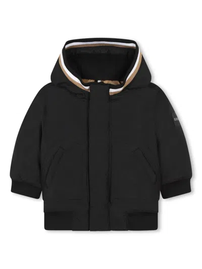 Bosswear Babies' Striped-edge Hooded Parka In Black