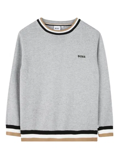 Bosswear Kids' Striped-edge Jumper In Grey