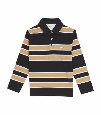 Bosswear Kids' Striped Logo Polo Shirt In Black