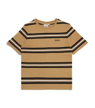 Bosswear Kids' Logo-print Striped Cotton T-shirt In Neutrals