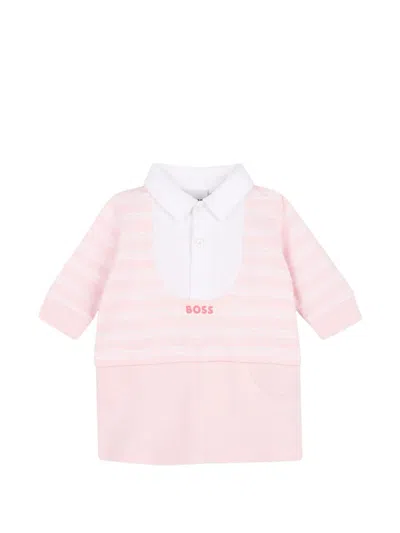 Bosswear Babies' Striped Long-sleeve Dress In Pink