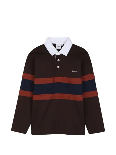 Bosswear Kids' Striped Long-sleeved Polo Shirt In Brown