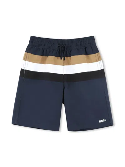 Bosswear Kids' Striped Swim Shorts In Blue