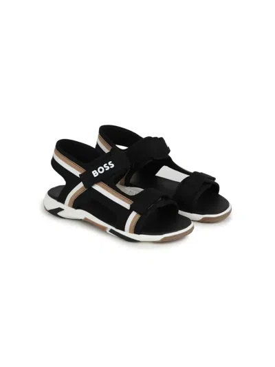 Bosswear Kids' Striped Touch-strap Sandals In Black