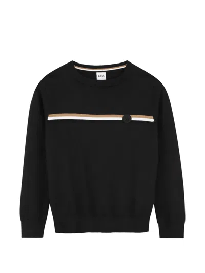 Bosswear Kids' Stripe-detail Logo-patch Sweater In Black