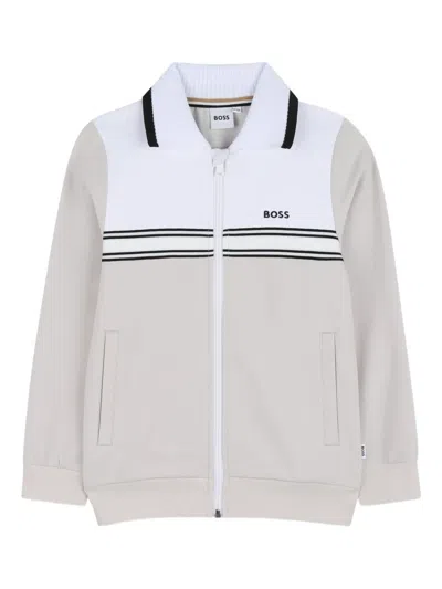 Bosswear Kids' Stripes Collared Jacket In Gray