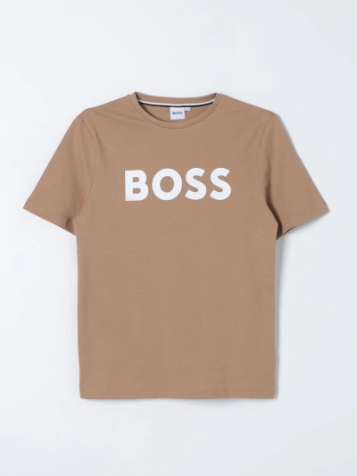 Bosswear Kids' Logo-print Cotton T-shirt In Beige