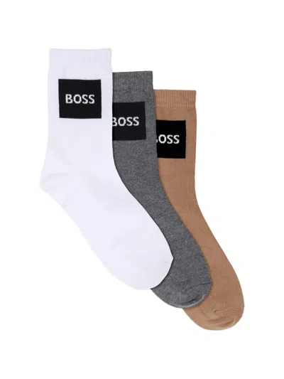 Bosswear Kids' Three-pack Cotton-blend Logo Socks In Neutrals