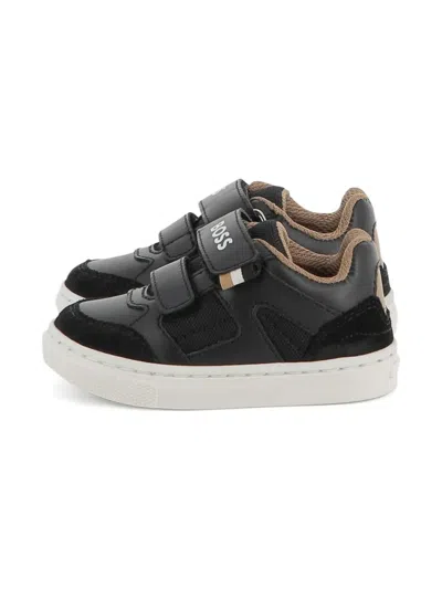Bosswear Kids' Touch-strap Logo Sneakers In Black