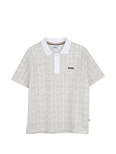 Bosswear Kids' Tweed-effect Logo-embroidered Polo Shirt In Gray