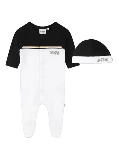 Bosswear Two-tone Cotton Blend Babygrow Set In White