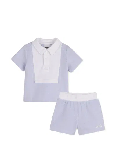 Bosswear Babies' Waffle Bib Shirt Short Set In Blue