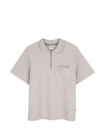 Bosswear Kids' Zip-fastening Pocket-detail Polo Shirt In Gray