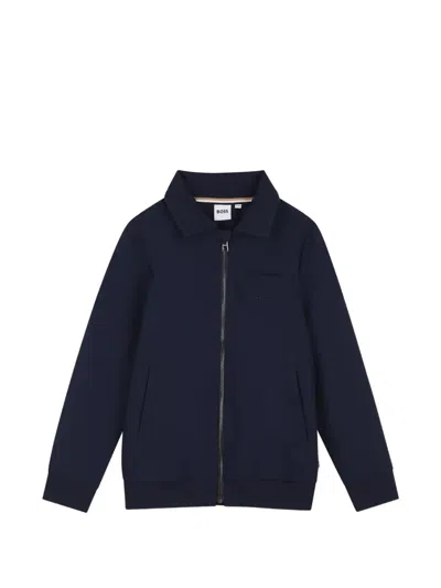 Bosswear Kids' Zip-up Collared Cardigan In Blue