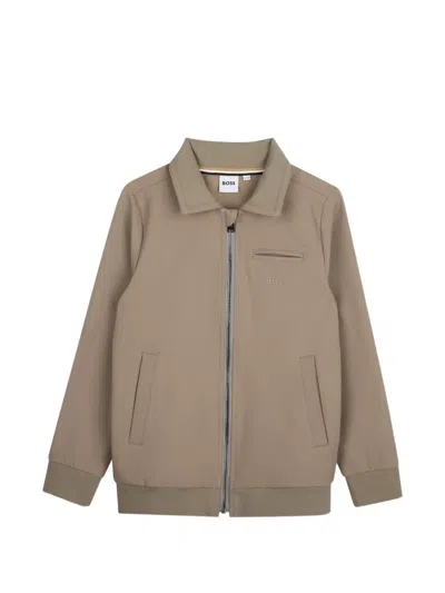 Bosswear Kids' Zip-up Logo-embroidered Jacket In Neutral