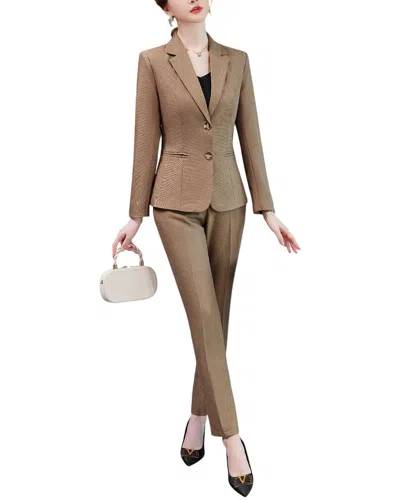 Bossy Chic 2pc Blazer & Pant Set In Brown