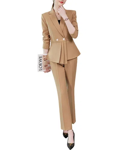 Bossy Chic 2pc Blazer & Pant Set In Brown