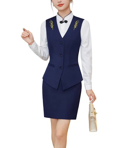 Bossy Chic 2pc Vest & Skirt Set In Blue