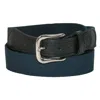 Boston Leather Men's Cotton Web Belt With Leather Tabs In Blue
