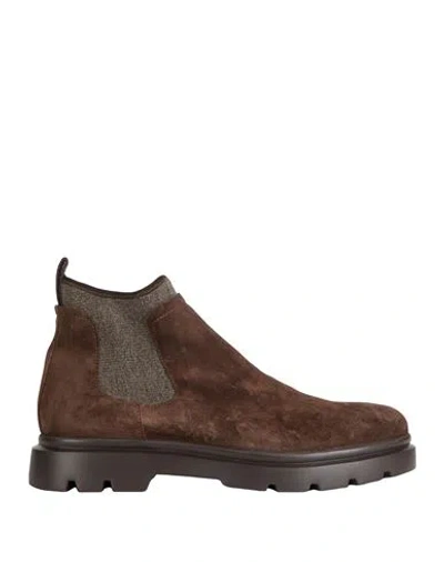 Boston Man Ankle Boots Dark Brown Size 11 Leather, Textile Fibers