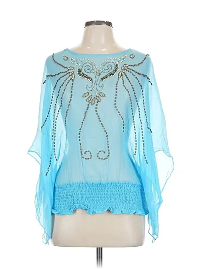 Pre-owned Boston Proper 3/4 Sleeve Silk Top Blue Keyhole Neckline Tops