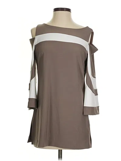 Pre-owned Boston Proper 3/4 Sleeve Top Brown Cold Shoulder Neckline Tops