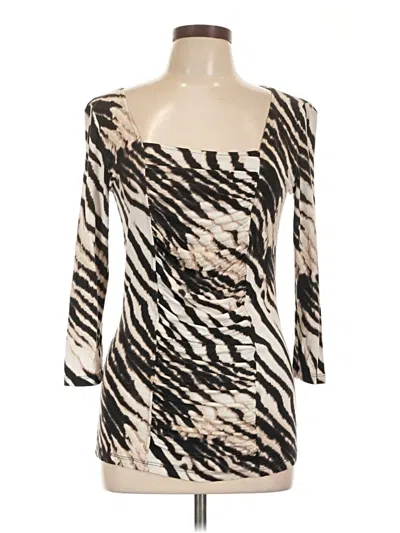 Pre-owned Boston Proper 3/4 Sleeve Top Ivory Animal Print Pattern Square Neckline Tops