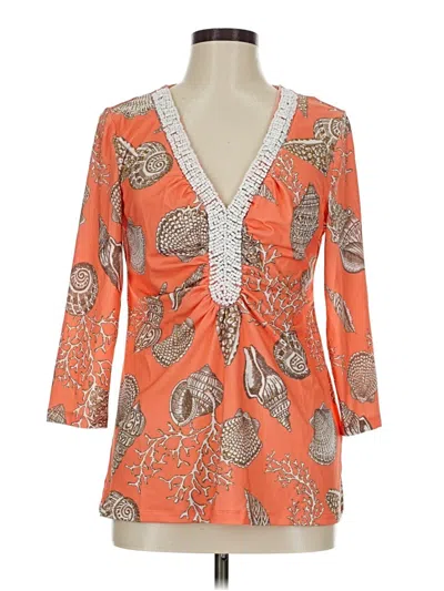 Pre-owned Boston Proper 3/4 Sleeve Top Orange Plunge Neckline Tops