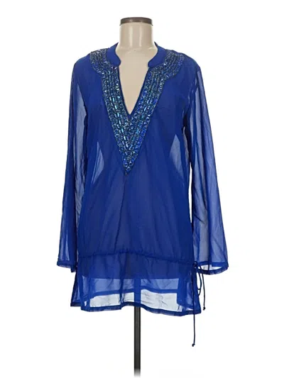 Pre-owned Boston Proper Long Sleeve Blouse In Blue