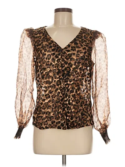 Pre-owned Boston Proper Long Sleeve Blouse In Brown