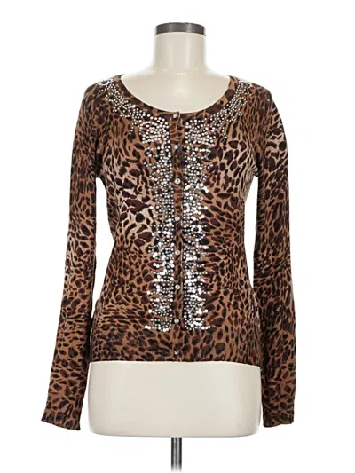 Pre-owned Boston Proper Long Sleeve Top Brown Animal Print Pattern Sweetheart Neckline Tops