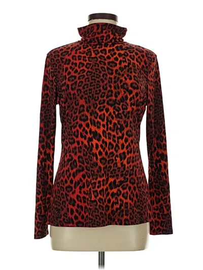 Pre-owned Boston Proper Long Sleeve Top Red Animal Print Pattern Turtleneck Tops