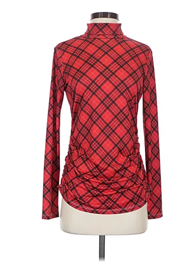 Pre-owned Boston Proper Long Sleeve Top Red Argyle Pattern Turtleneck Tops