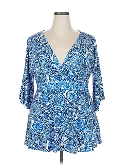 Pre-owned Boston Proper Short Sleeve Blouse In Blue