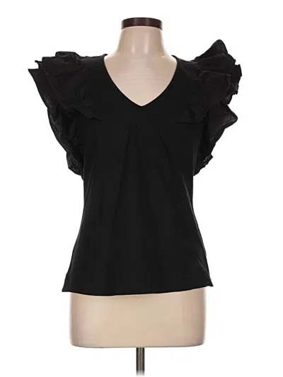 Pre-owned Boston Proper Short Sleeve Top Black Ruffles Neckline Tops