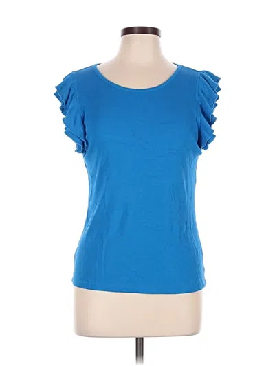 Pre-owned Boston Proper Short Sleeve Top Blue Ruffles Neckline Tops
