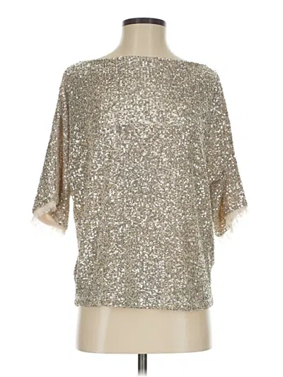 Pre-owned Boston Proper Short Sleeve Top Silver Metallic Pattern Mock Neckline Tops