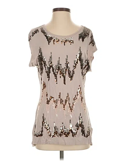 Pre-owned Boston Proper Short Sleeve Top Silver Metallic Pattern Scoop Neck Tops