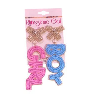 Bosuk Jewlery Boy Or Girl? Gender Reveal Statement Earrings In Pink/blue In Multi