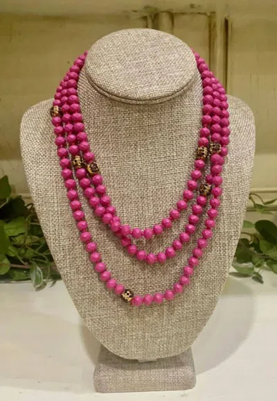 Bosuk Jewlery Women's Long Beaded Necklace With Leopard Accent In Pink