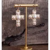 Bosuk Jewlery Women's Primitive Worn Gold Cross Earrings In Pearl In Sand