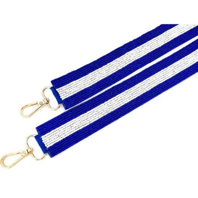 Bosuk Stripe Seed Bead Crossbody Guitar Handbag Strap In Royal Blue And White In Multi