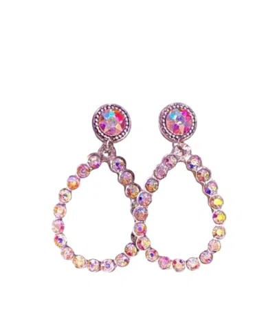Bosuk Women Ab Crystal Teardrop Earrings In Pink