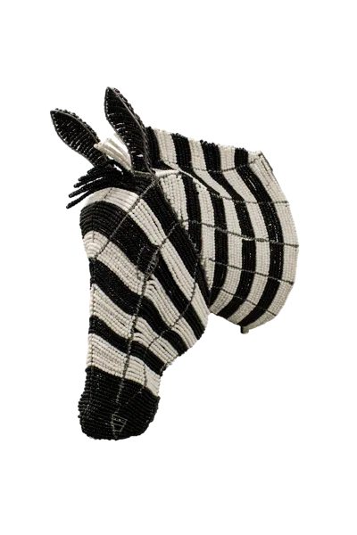 Botanical Boys Black / White Beaded Zebra Wall Sculpture- Hand Made - Seventeen Ten In Multi