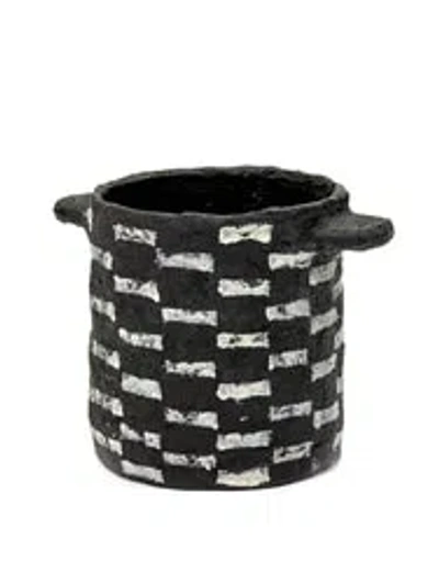 Botanical Boys Black / White Black Horizontal Stripe Pot In Multi