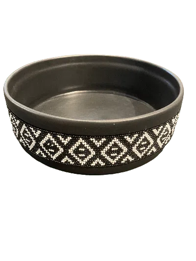 Botanical Boys Black / White Contemporary Ceramic Beaded Bowl In Multi
